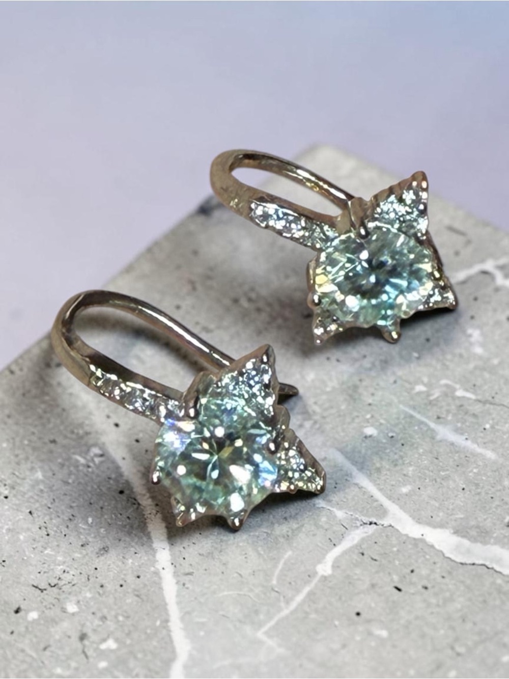Silver Tone Aquamarine Star Drop Cubic Zirconia Earrings